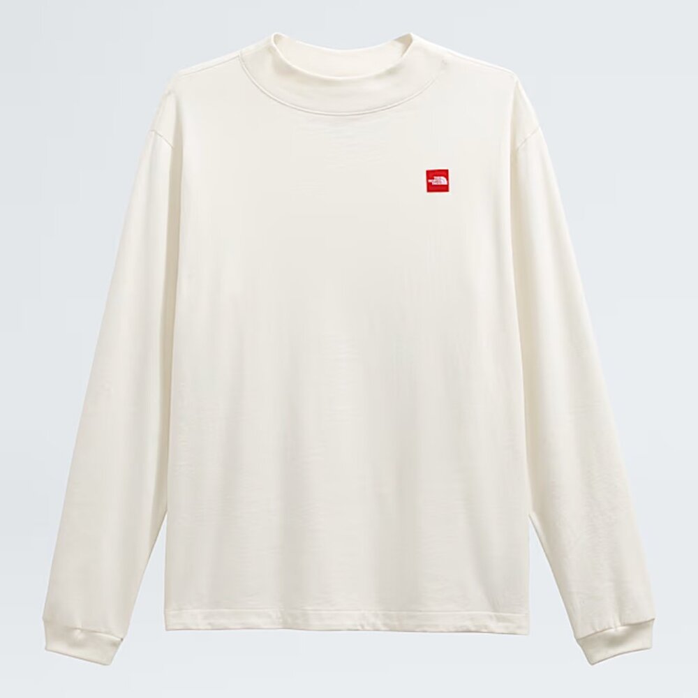 The North Face Mens TNF Red Box Logo Long-Sleeve Tee in White Dune Oversized Fit - Picture 3 of 11